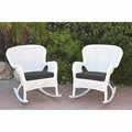 Jeco W00213-R-2-FS017 Windsor White Resin Wicker Rocker Chair with Black Cushion, 2PK W00213-R_2-FS017